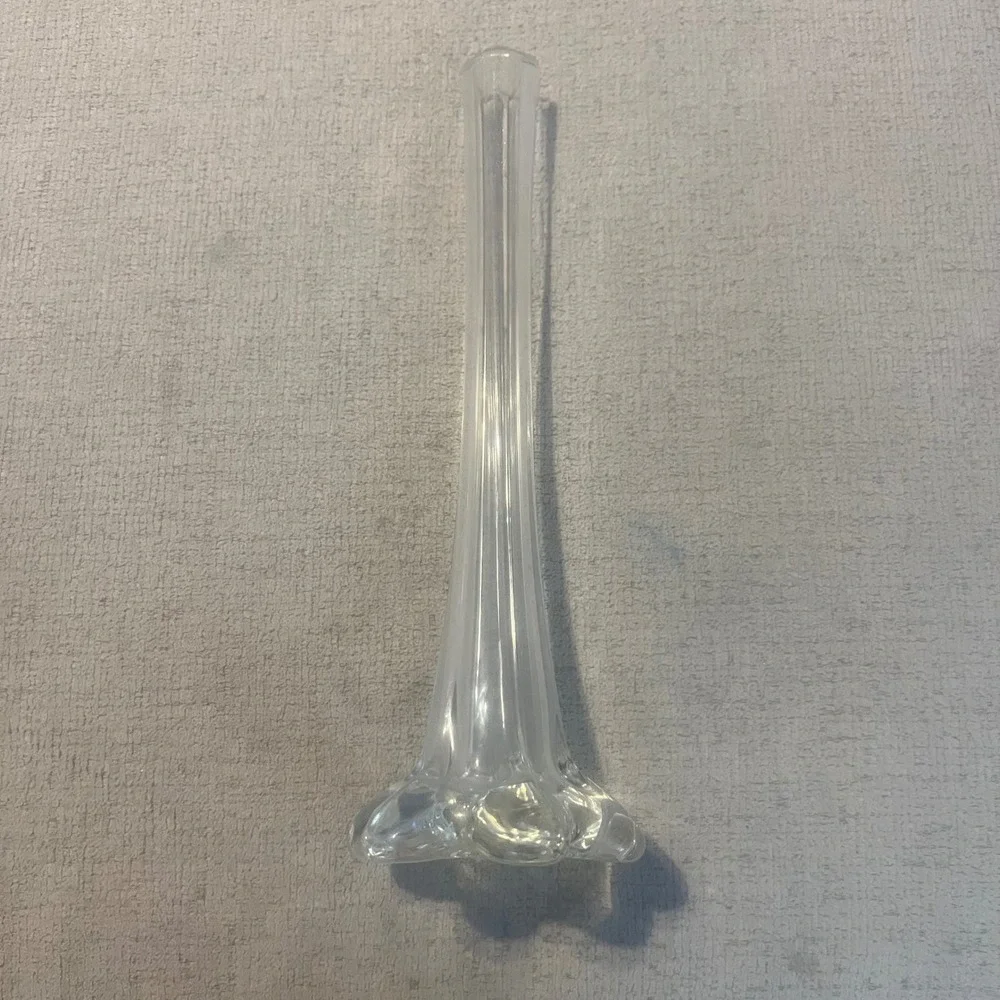 Vintage Clear Hand Blown Glass Bud Vase 11.5 Inch Tall Weighted Lobed Base